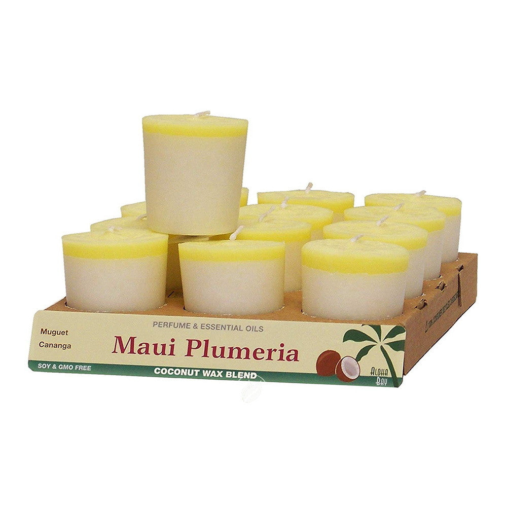 Aloha Bay Perfume and Essential Oil Blend Votives Maui Plumeria Coconut Wax Candles, 12 Ea